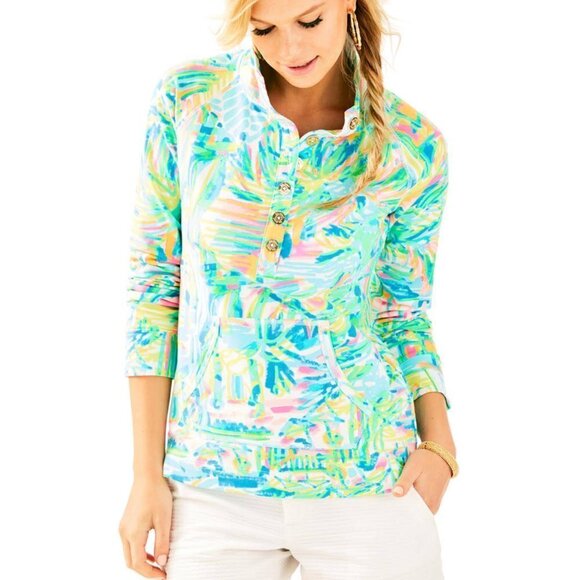 Lilly Pulitzer Captain Popover Sea Salt Sun Print Sweatshirt UPF 50+ XS - Picture 1 of 13